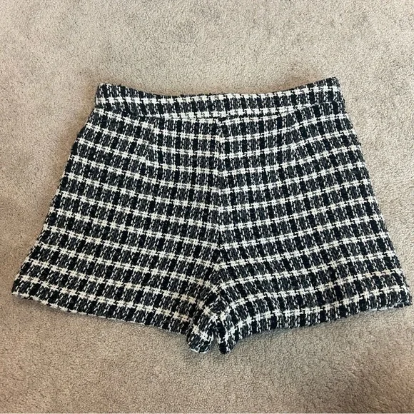 Zara black white textured woven tweed high waisted shorts Sz L NWT - Picture 5 of 15